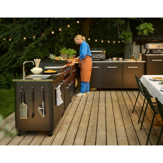 Modern outdoor kitchen island cozze outdoor kitchen 90 with sink matte bronze finish stainless steel gas stove and storage