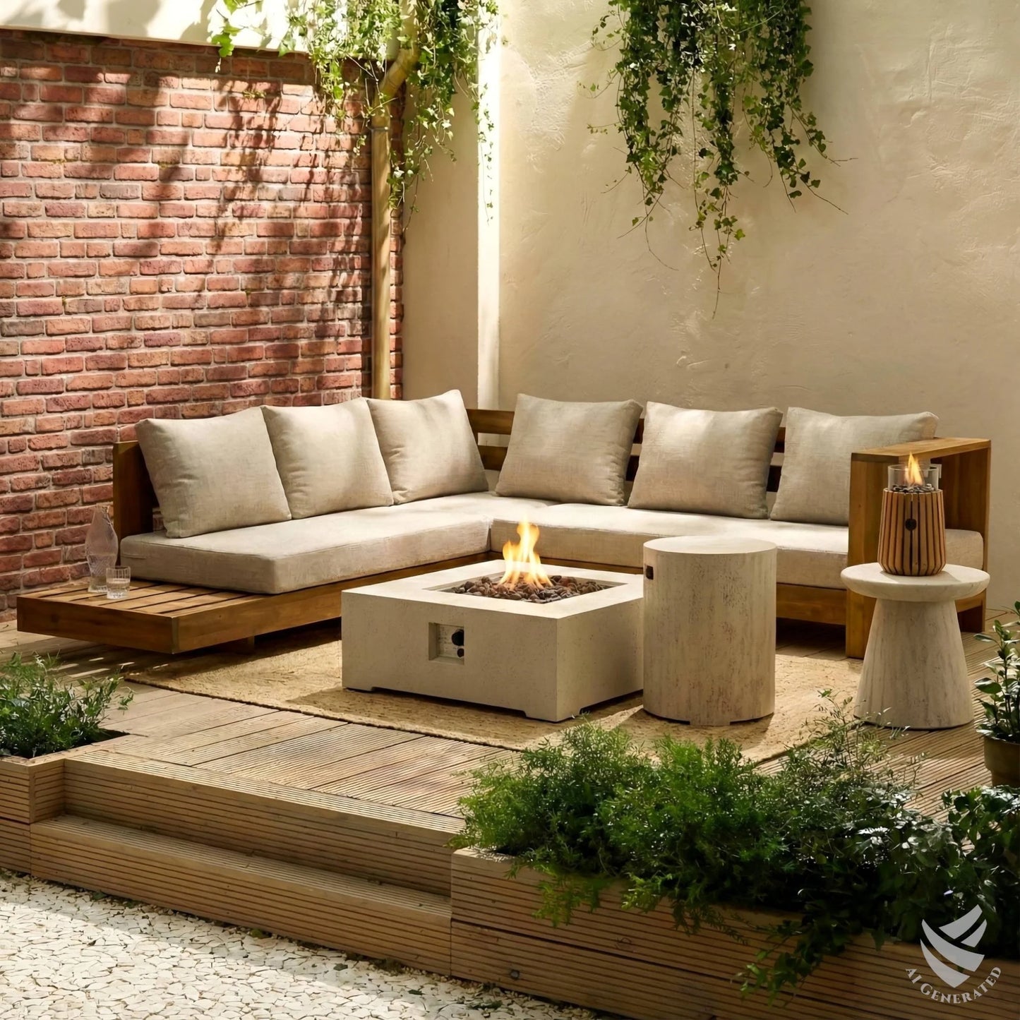 Happy Cocooning Lumi Lagune Teak Tabletop Gas Fireplace | HCLUMTE-05