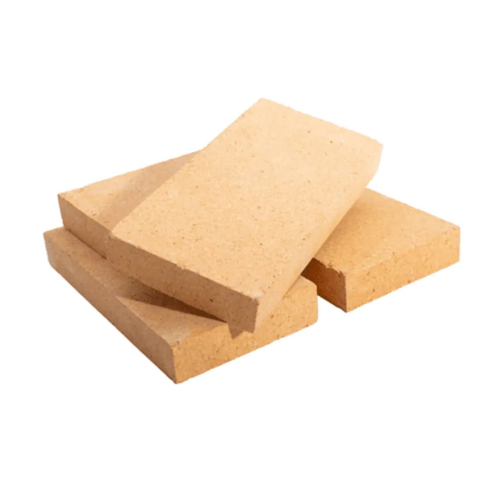 Stack of six beige barbecook firestones with rough porous texture and slightly uneven edges for barbecue use