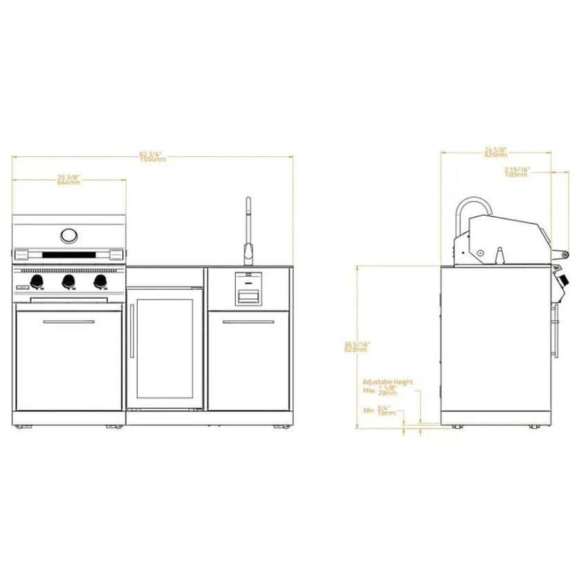 Brabura Lite Series 300 Outdoor Kitchen with 3 Burner BBQ, Fridge and Sink | BKC0032