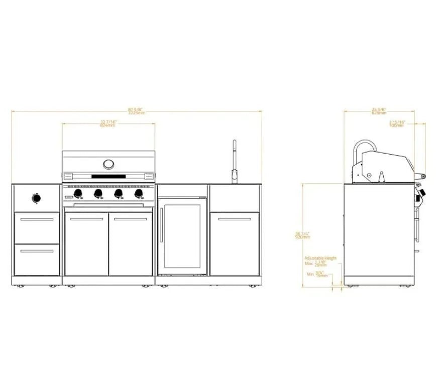 Brabura Lite Maxi 4 Outdoor Kitchen with 4 Burner Built - in BBQ, Sink, Fridge and Side Burner | BKC0033 - Outdoor Kitchens