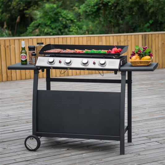 Callow Black 4 Burner Gas Griddle and Plancha with Stand and Side Tables | 1104+stand - BBQs & Grills