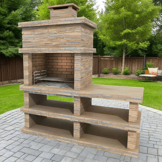 Callow Londres Modern Masonry Charcoal BBQ with Side Table in Light Stone | 461L - BBQs & Grills