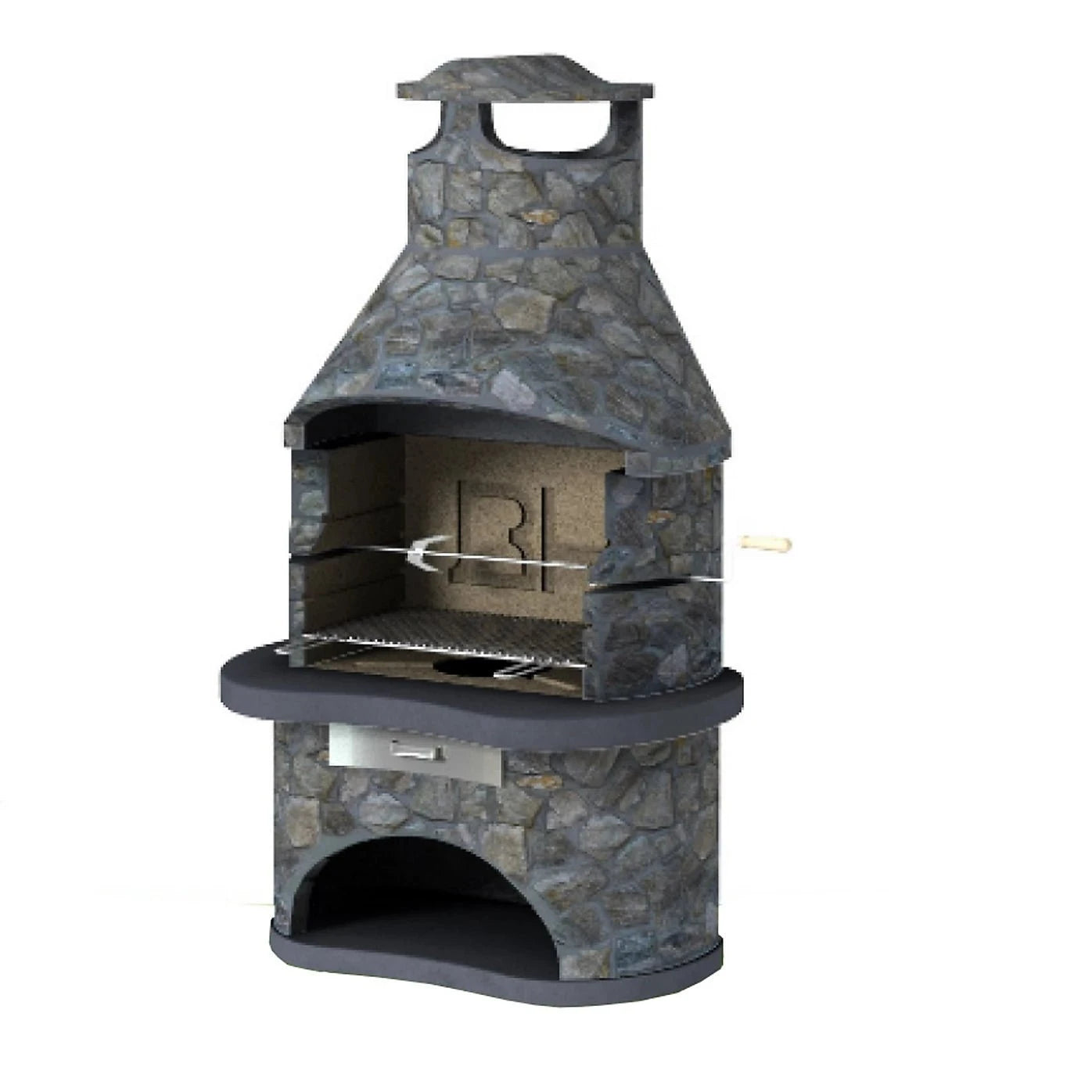 Callow slate tampere masonry bbq light with stone texture chimney and built-in grill rack for outdoor cooking
