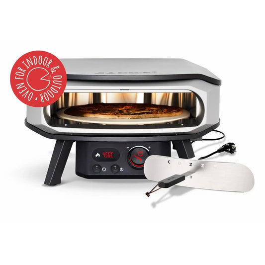 Silver and black cozze 17 inch electric pizza oven premium rotate with digital display control knobs and included peel