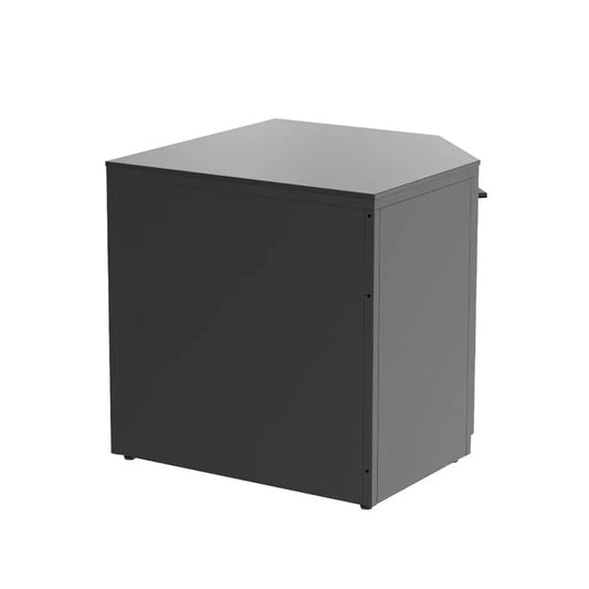 Black metal corner cabinet with sleek modern design and smooth surfaces for cozze elements outdoor kitchen module