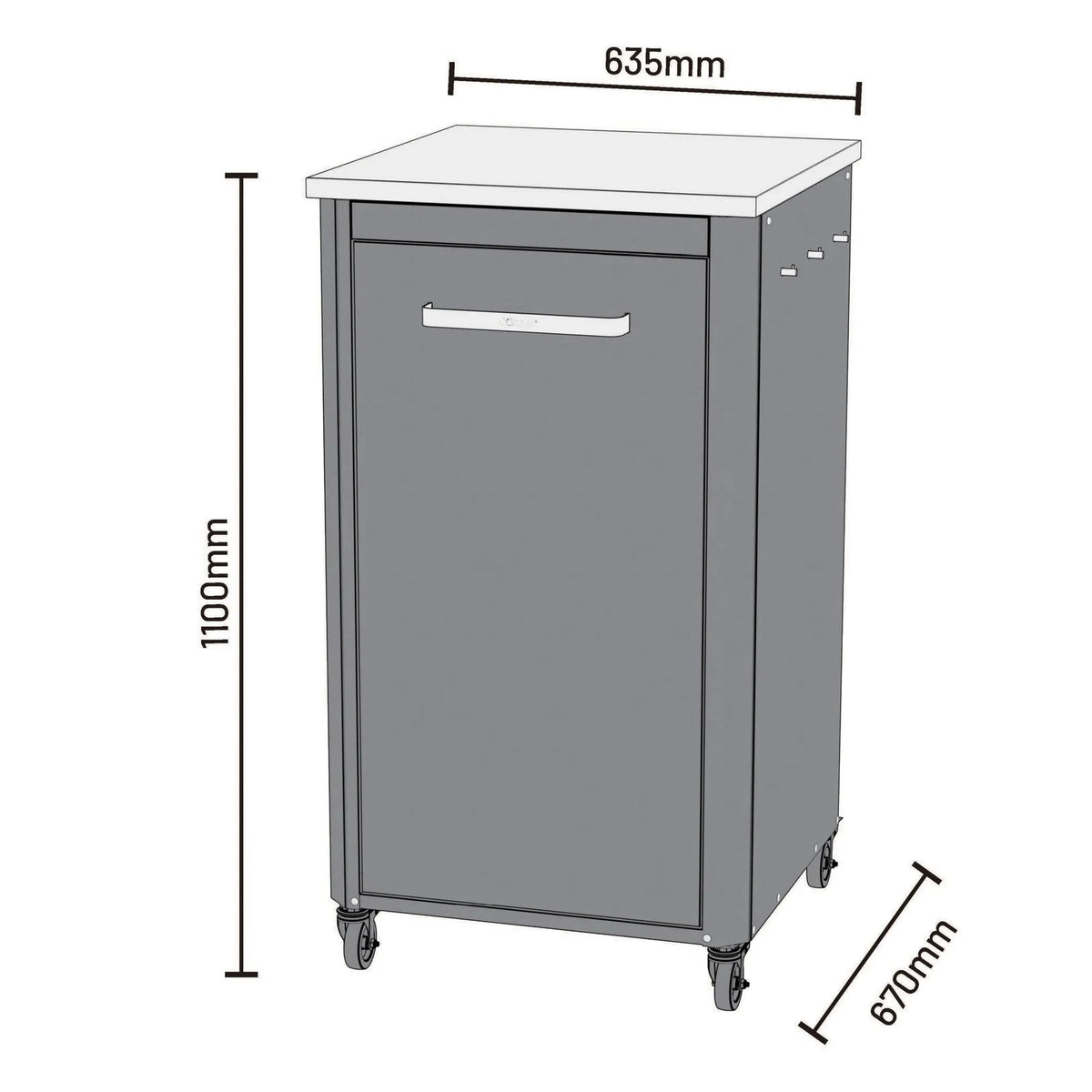 Gray metal kitchen cart with white countertop and silver handle for cozze outdoor kitchen pizza oven stand