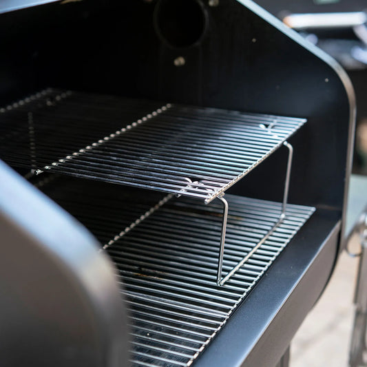Gmg collapsible upper rack for pellet grills silver metal grill rack with wire mesh design and adjustable legs for stability