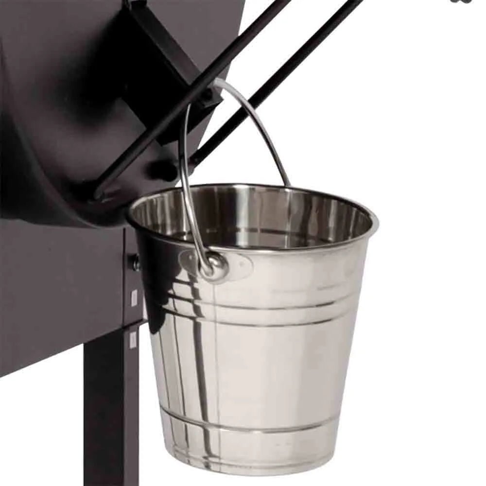 Stainless steel bucket with shiny reflective surface and horizontal ridges for GMG daniel boone choice wifi pellet grill smoker