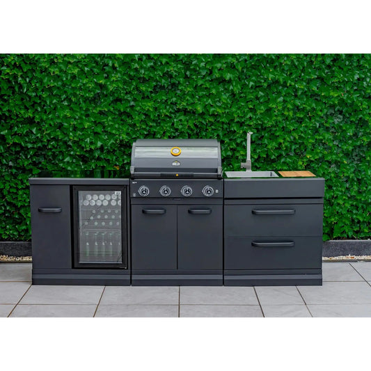 Black outdoor grill and beverage cooler set with glass door and sleek modern design for GRLLR connect cooling unit GR-24-CON-COU