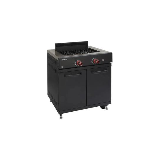 Black GRLLR Connect stove unit GR-24-CON-STU gas grill with two burners gold knobs and cabinet base doors