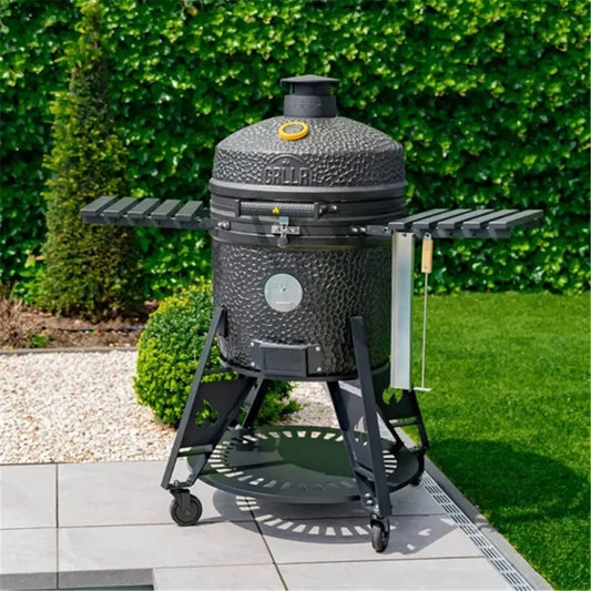 Black textured ceramic grill grllr ember pro with metal accents wheels and matte black trolley gr 24 emb pr cb
