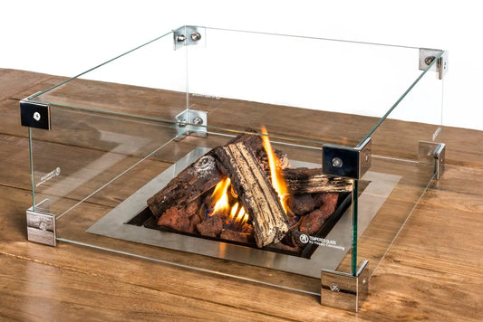 Happy cocooning glass screens windscreen for fire pit tables with square glass fire pit and stainless steel frame burning wood logs