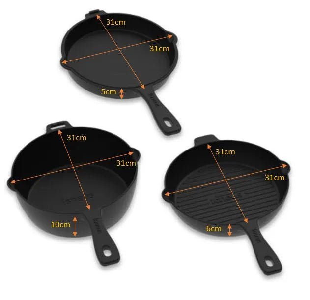 Igneus 3‑Part Cast Iron Pan Set | Pizza Oven Cooking Essentials