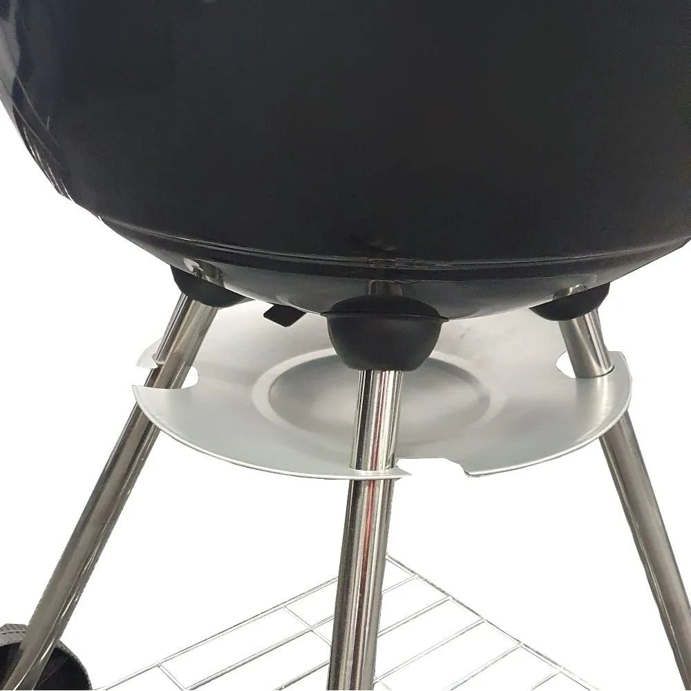 Lifestyle 22 inch black enamel cast iron kettle charcoal BBQ grill with stainless steel legs and silver drip tray