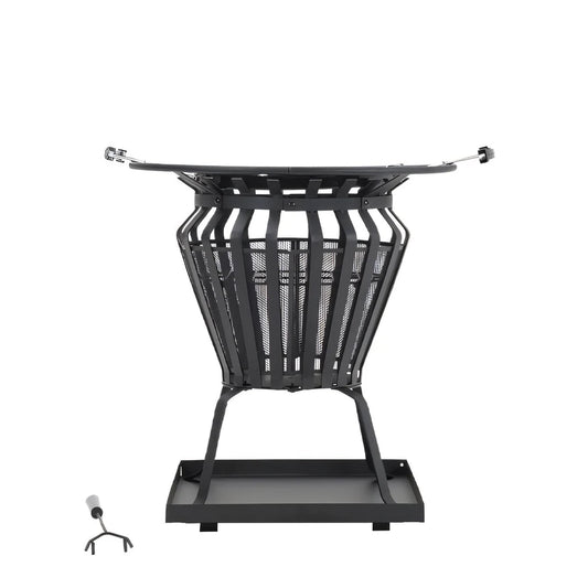 Black metal lifestyle signa firepit brazier with mesh design and sturdy base for outdoor grilling and warmth