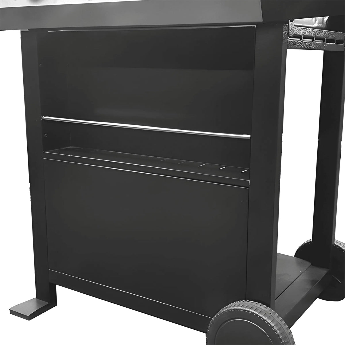 Black metal grill cart with sleek modern design and sturdy wheels for lifestyle st vincent 3+1 gas burner bbq lfs684