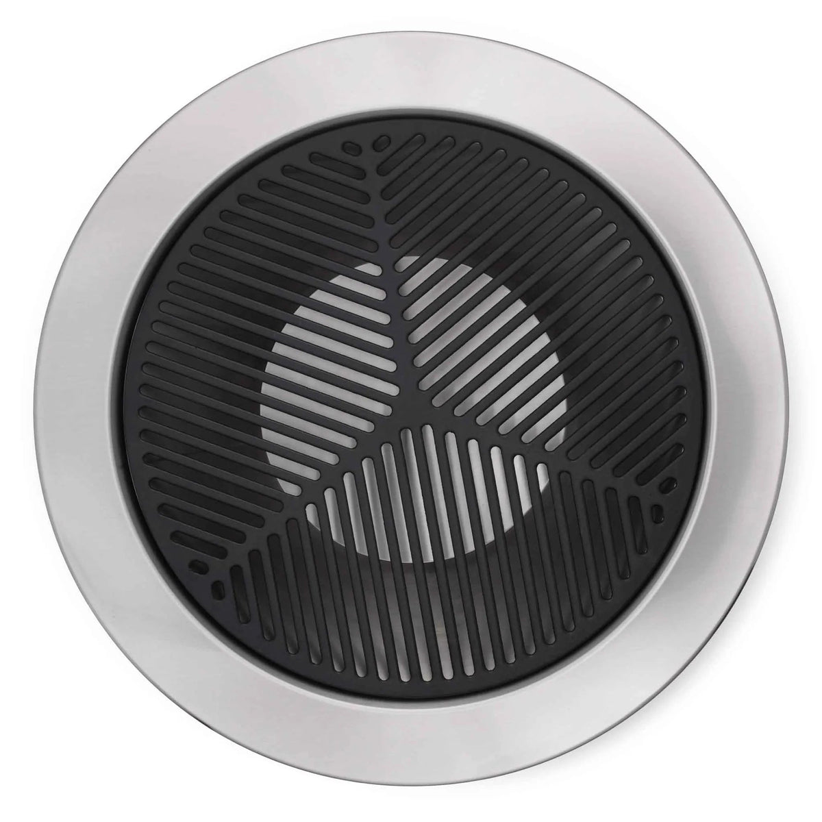 Martinsen 9000 9100 cast iron grid circular stainless steel drain grate with black slatted geometric pattern center