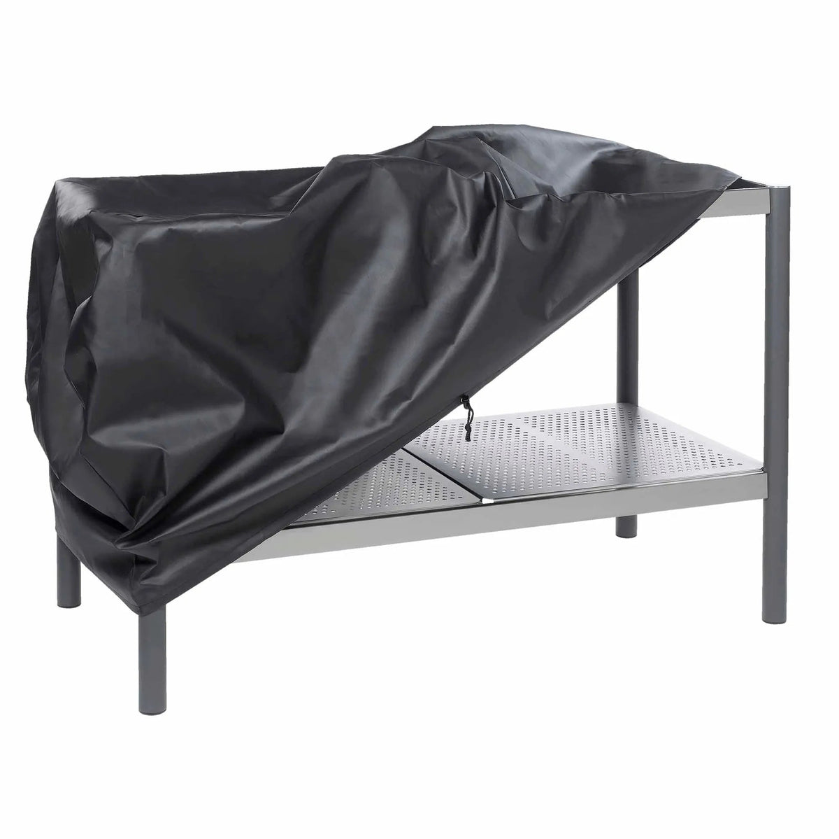 Martinsen kitchen waterproof black garden table cover with drawstring closure and glossy slightly wrinkled fabric surface