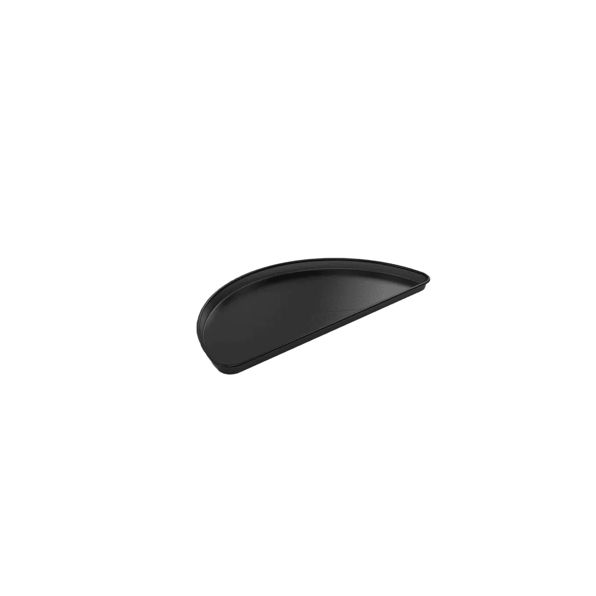 Black glossy semi-circular moddern kamado large half-moon drip pan made of durable metal for easy grilling cleanup