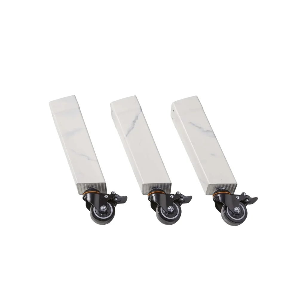 Three white marble-finish casters with black swivel wheels for moddern kamado pedestal legs with wheels 3pcs ma139
