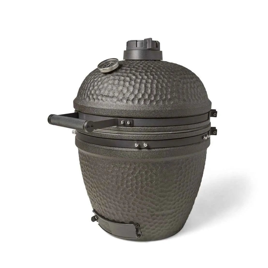 Moddern kamado solo midnight black dark gray hammered-textured ceramic grill with black metal handle and lid mechanism
