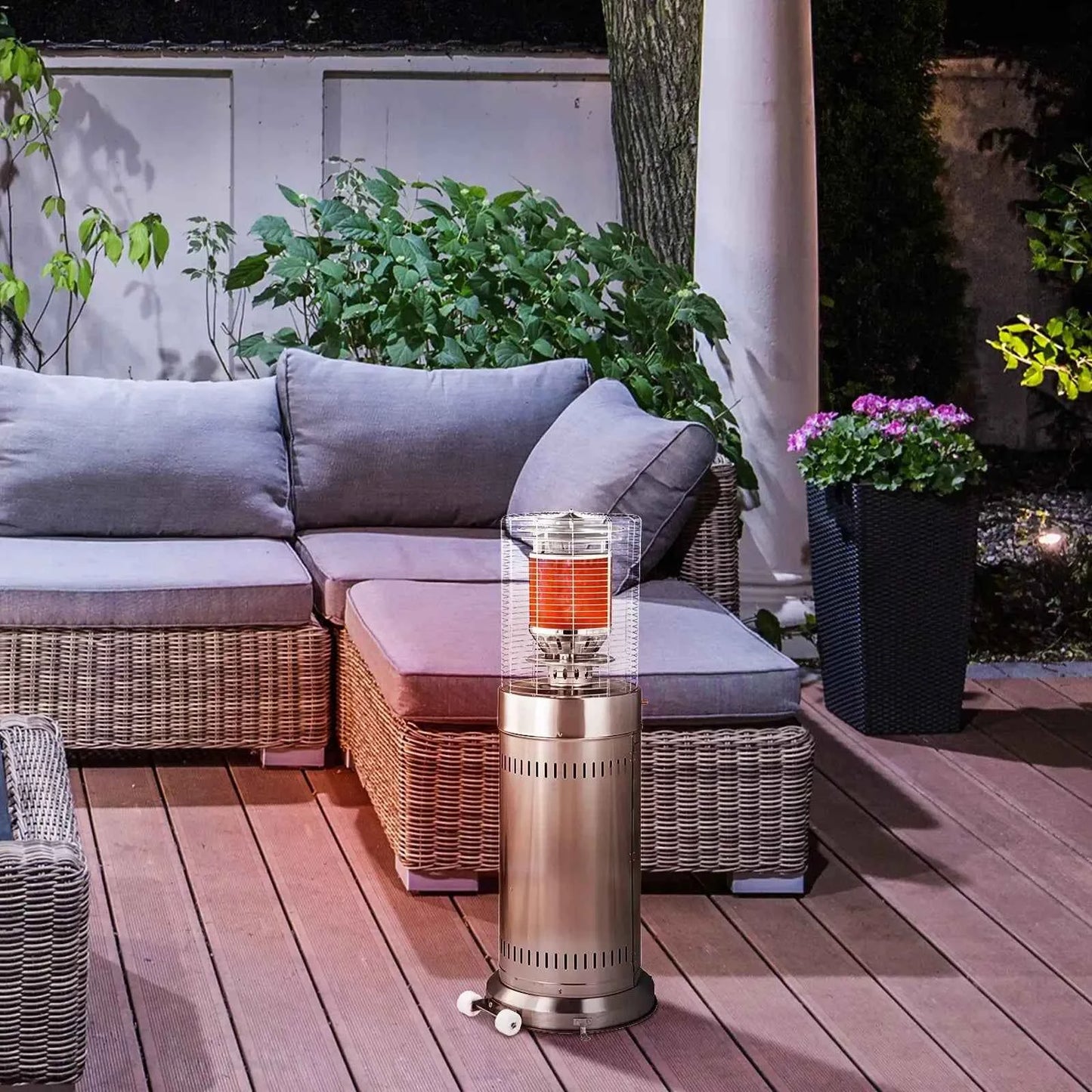 Outsunny 10kW Gas Patio Heater, Bullet Style with Cover & Wheels - Silver | 842-188V70SR