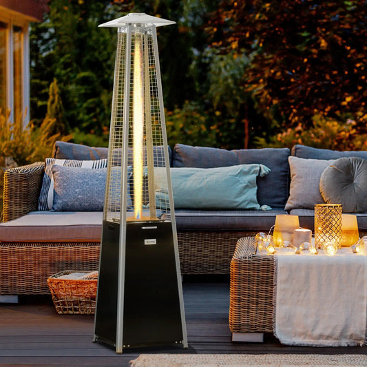 Outsunny 11.2KW Outdoor Patio Gas Heater Freestanding Pyramid Propane Heater Garden Tower Heater with Wheels, Dust Cover, Regulator and Hose, Black, 50 x 50 x 225cm 842 - 191 - Garden & Outdoor