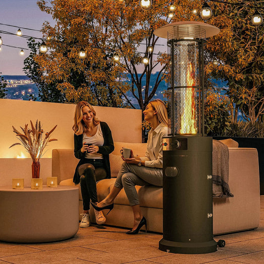 Outsunny 11KW Gas Patio Heater – Adjustable, Wheels, Black | 842 - 390V70BK - Fire Pits, Fireplaces, Heating