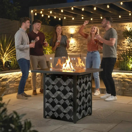 Outsunny 12 kW Gas Fire Pit Table – Square Coffee Table with Wind Guard | 842 - 461V70BK - Fire Pits, Fireplaces, Heating