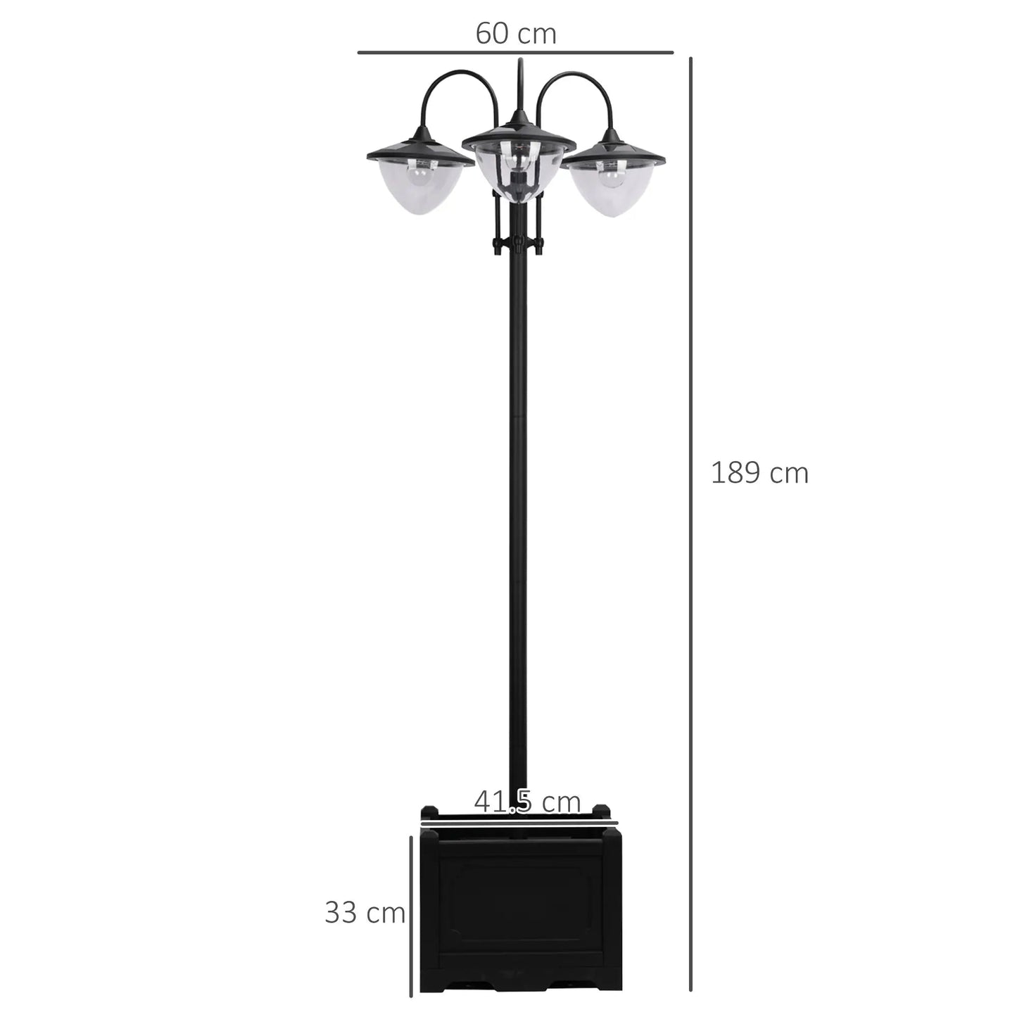Outsunny 189cm 3 - head Solar Lamp Post, Street Light with Planter, Automatic - on, 6 Hour Max Outdoor Ready LED Lighting, Black | 842 - 135 - Garden Lighting