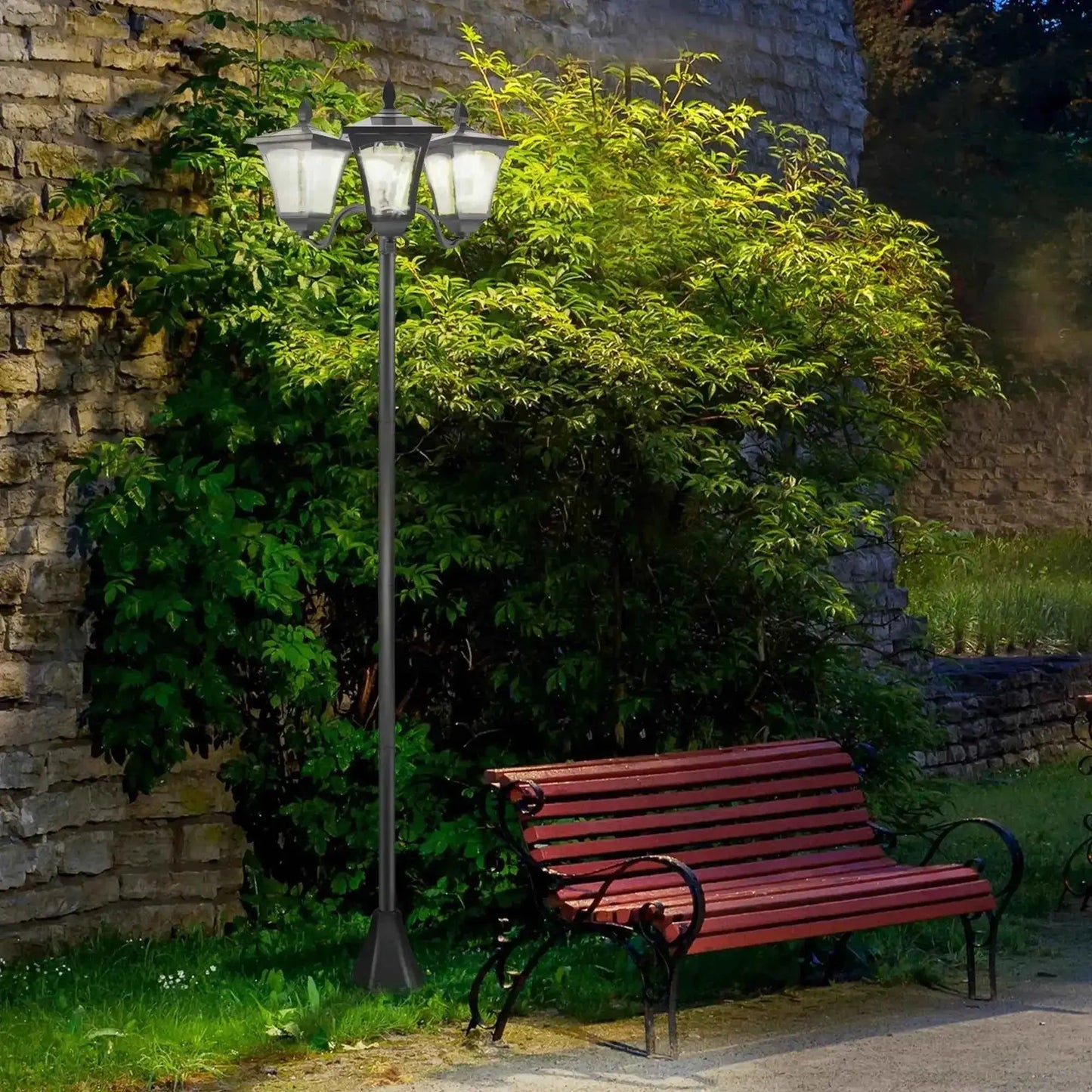 Outsunny 1.8m Traditional Victorian Style 3-Head Solar Lamp Post, Sensor – Black | 842-109
