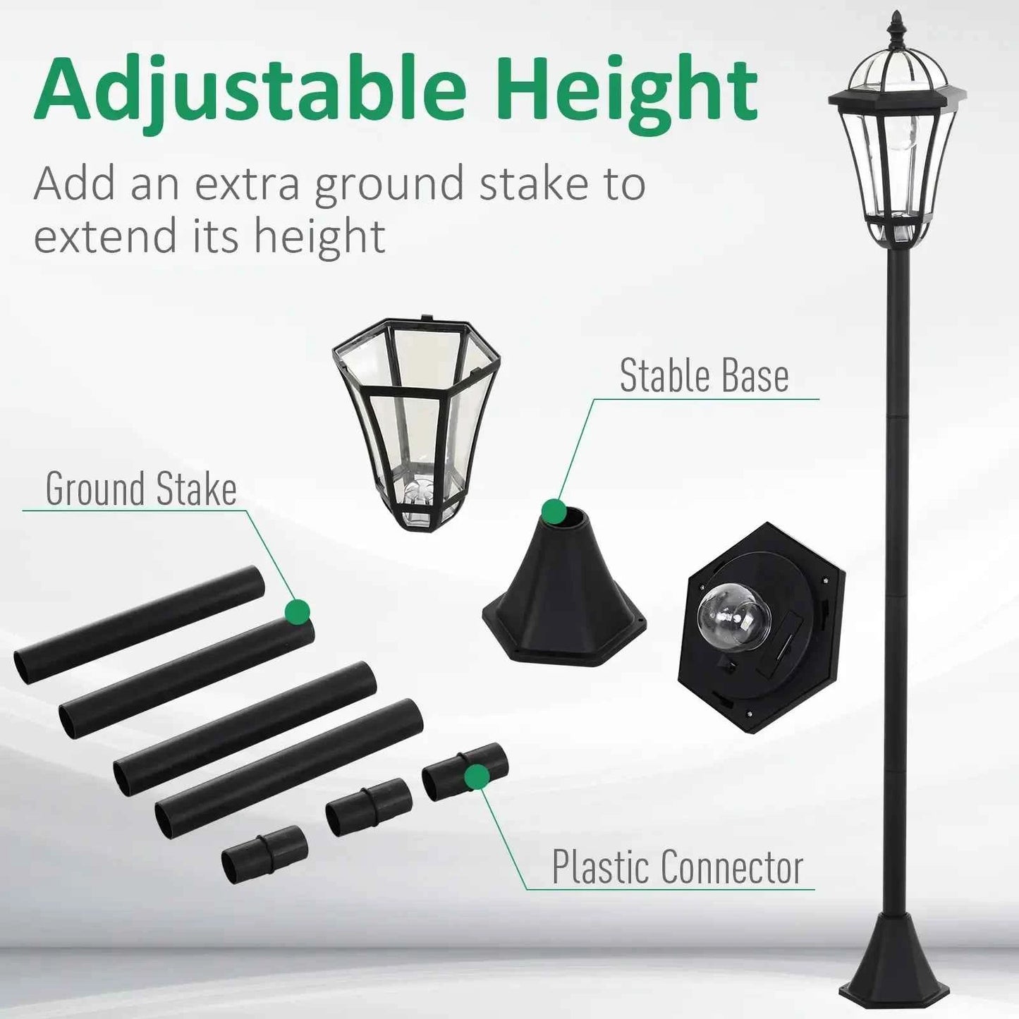 Outsunny 2-piece Solar Garden Lamp Posts, 1.3M - Black | B30-005
