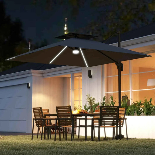 Outsunny 2.5m Solar LED Cantilever Parasol - Dark Grey | 84D-347V00CG