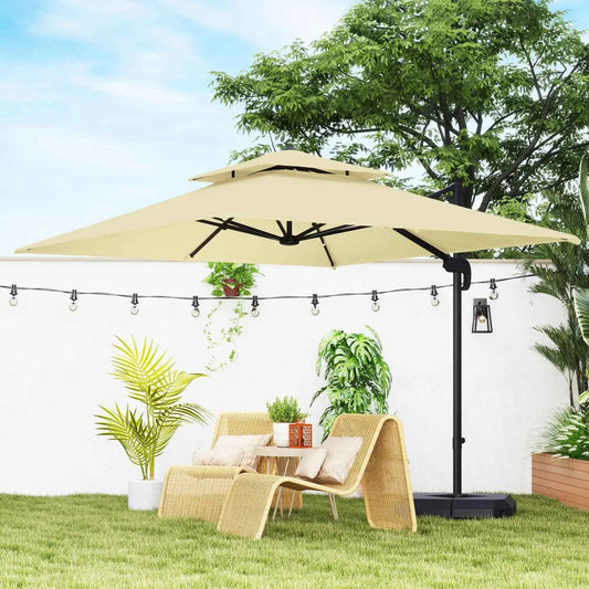 Outsunny 2.7m Parasol with Base & Cover - Khaki | 84D-073V00KK