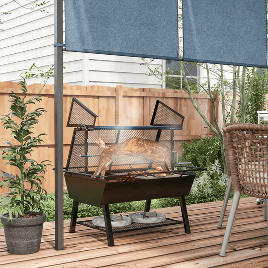 Outsunny 3 - in - 1 Barbecue Grill, Rotisserie Roaster and Fire Pit, with Cover 846 - 131V00BK - Garden & Outdoor