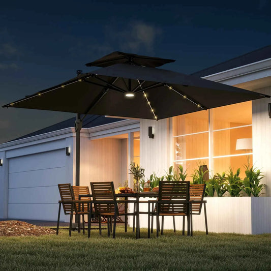Outsunny Solar LED Cantilever Parasol - Black | 84D-433V00BK