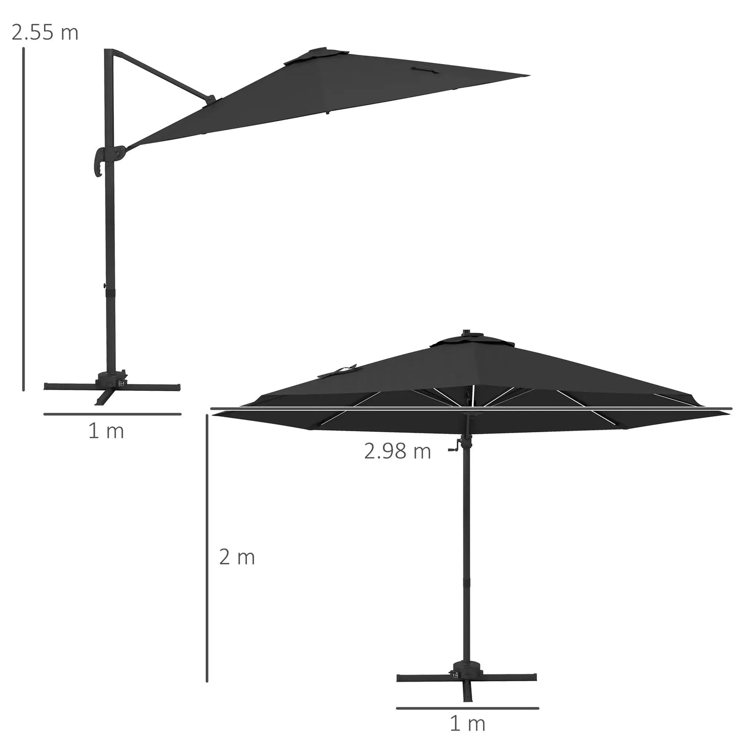 Outsunny 3m solar led black cantilever patio umbrella with sleek modern design and sturdy metal frame