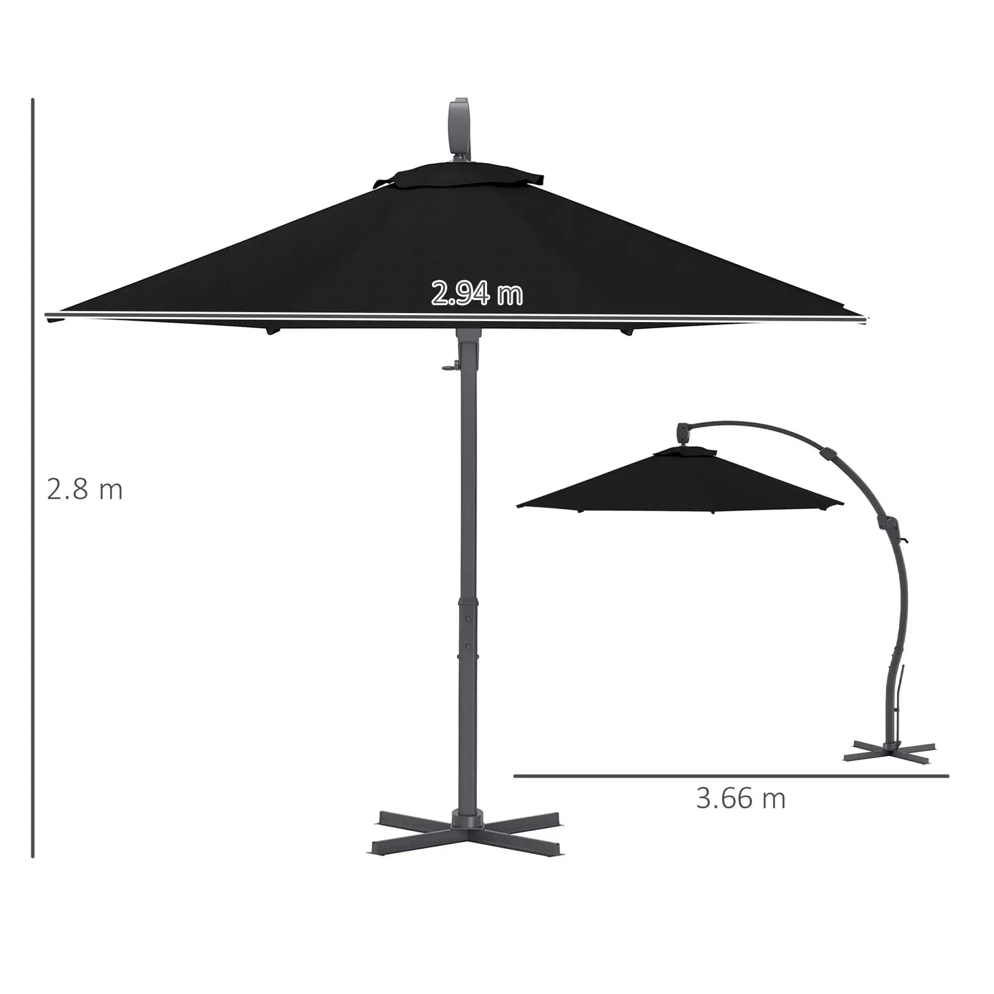Outsunny 3m Cantilever Parasol – Crank Handle, 360° Rotation, Black | 84D - 388V00BK - Furniture, Lighting & Decor