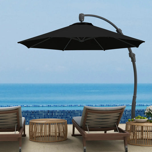 Outsunny 3m Cantilever Parasol – Crank Handle, 360° Rotation, Black | 84D - 388V00BK - Furniture, Lighting & Decor