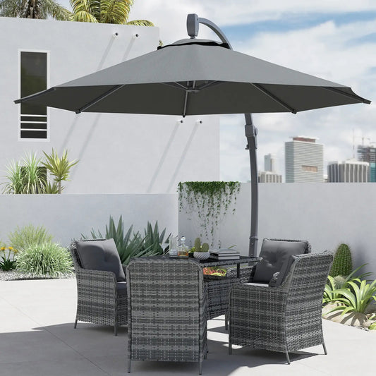 Outsunny 3m Cantilever Parasol – Crank Handle, 360° Rotation, Grey | 84D - 388V00GY - Furniture, Lighting & Decor