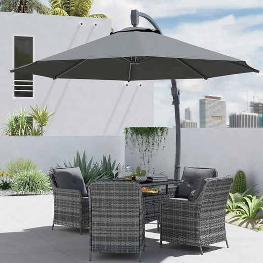 Outsunny 3m Cantilever Parasol – Crank Handle, 360° Rotation, Grey | 84D-388V00GY