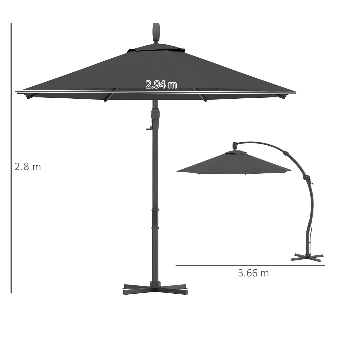 Outsunny 3m Cantilever Parasol – Crank Handle, 360° Rotation, Grey | 84D - 388V00GY - Furniture, Lighting & Decor