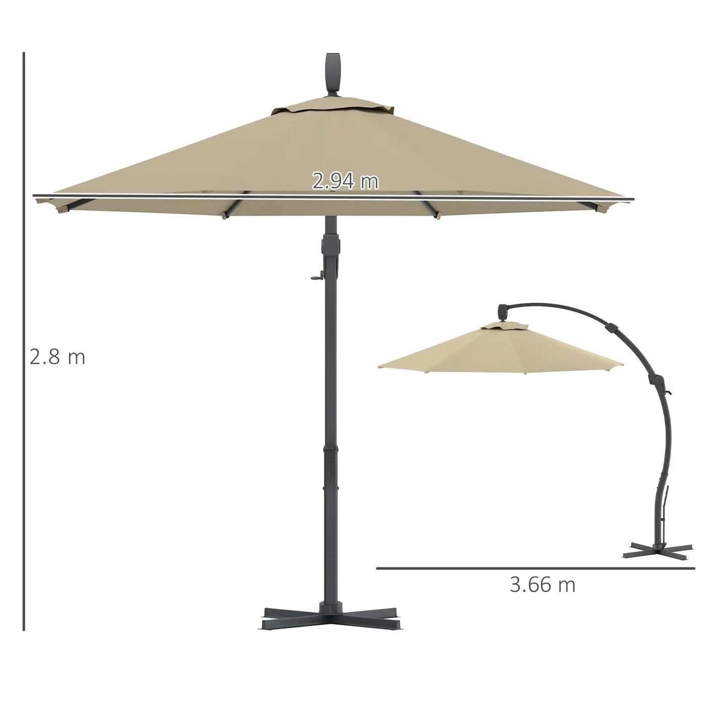 Outsunny 3m Cantilever Parasol – Crank Handle, 360° Rotation, Khaki | 84D - 388V00KK - Furniture, Lighting & Decor