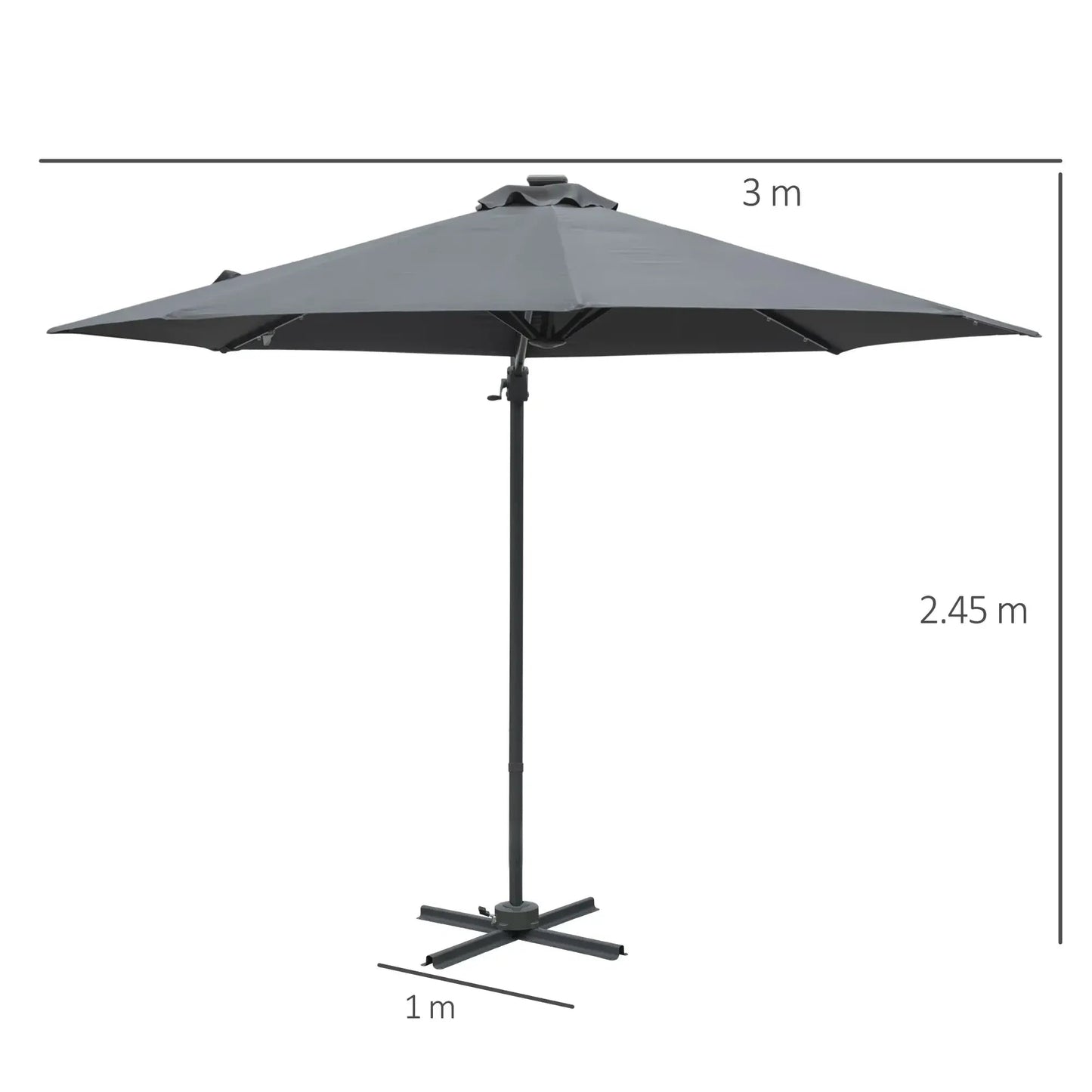 Outsunny 3m Cantilever Parasol – Crank, Tilt, LED, 360° Rotating | 84D - 099CG - Furniture, Lighting & Decor