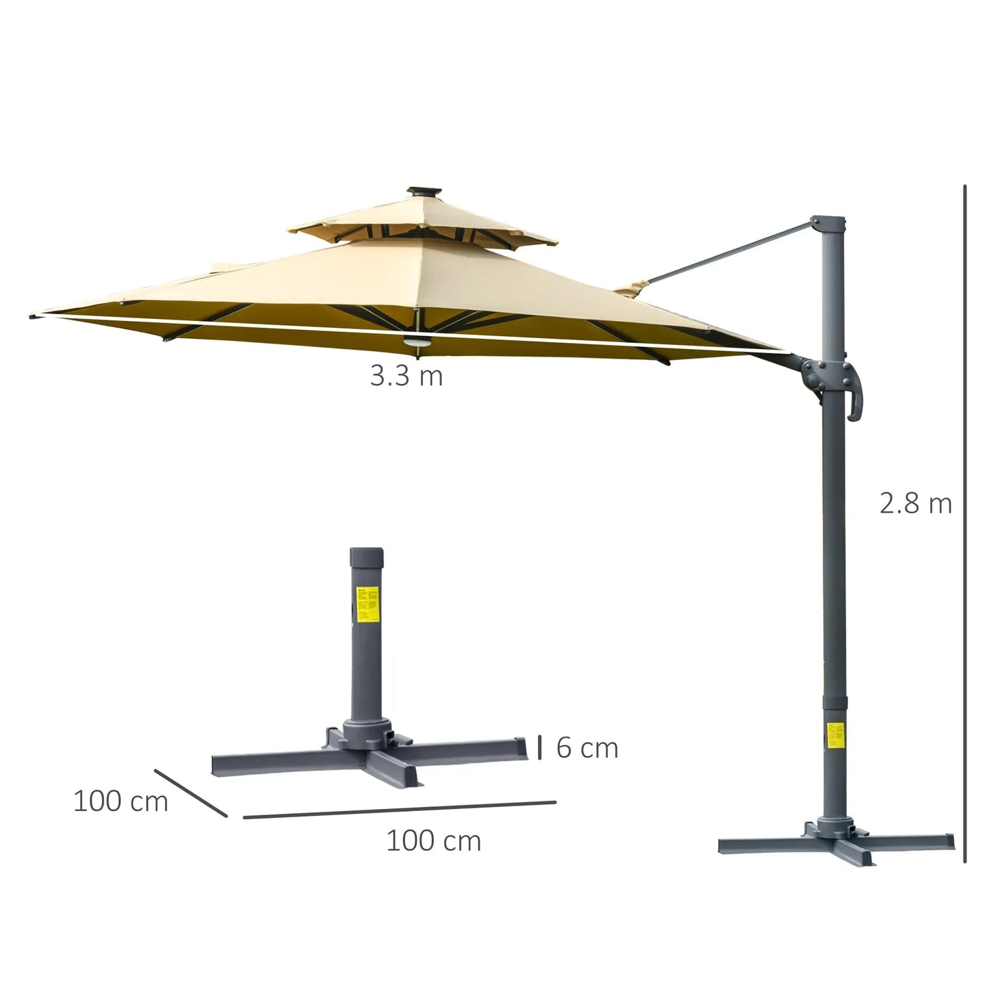 Outsunny 3m Cantilever Parasol – Solar Lights, Power Bank, 360° Spin | 84D - 109V01 - Furniture, Lighting & Decor