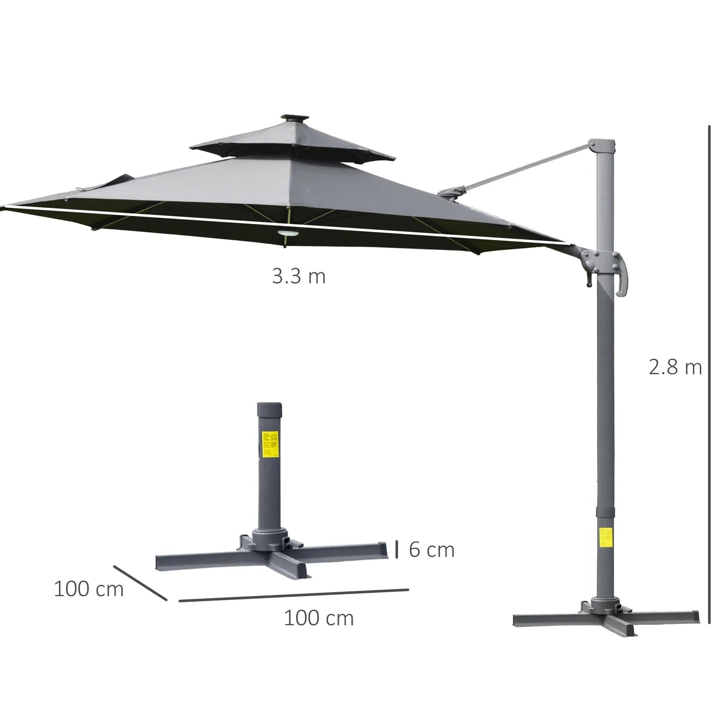 Outsunny 3m Cantilever Parasol – Solar Lights, Power Bank, 360° Spin | 84D - 109V01CG - Furniture, Lighting & Decor
