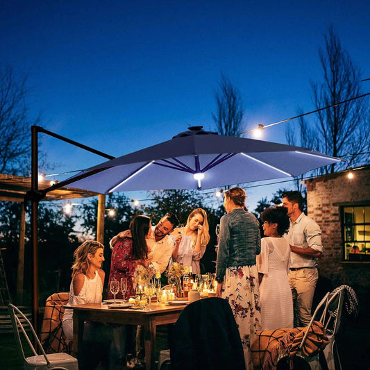 Outsunny 3m Solar LED Cantilever Parasol with Base - Blue | 84D-104NU