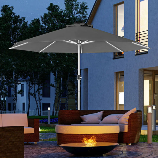 Outsunny 3m Parasol, with Solar - Powered LED Lights - Grey | 84D - 332V00CG - Furniture, Lighting & Decor