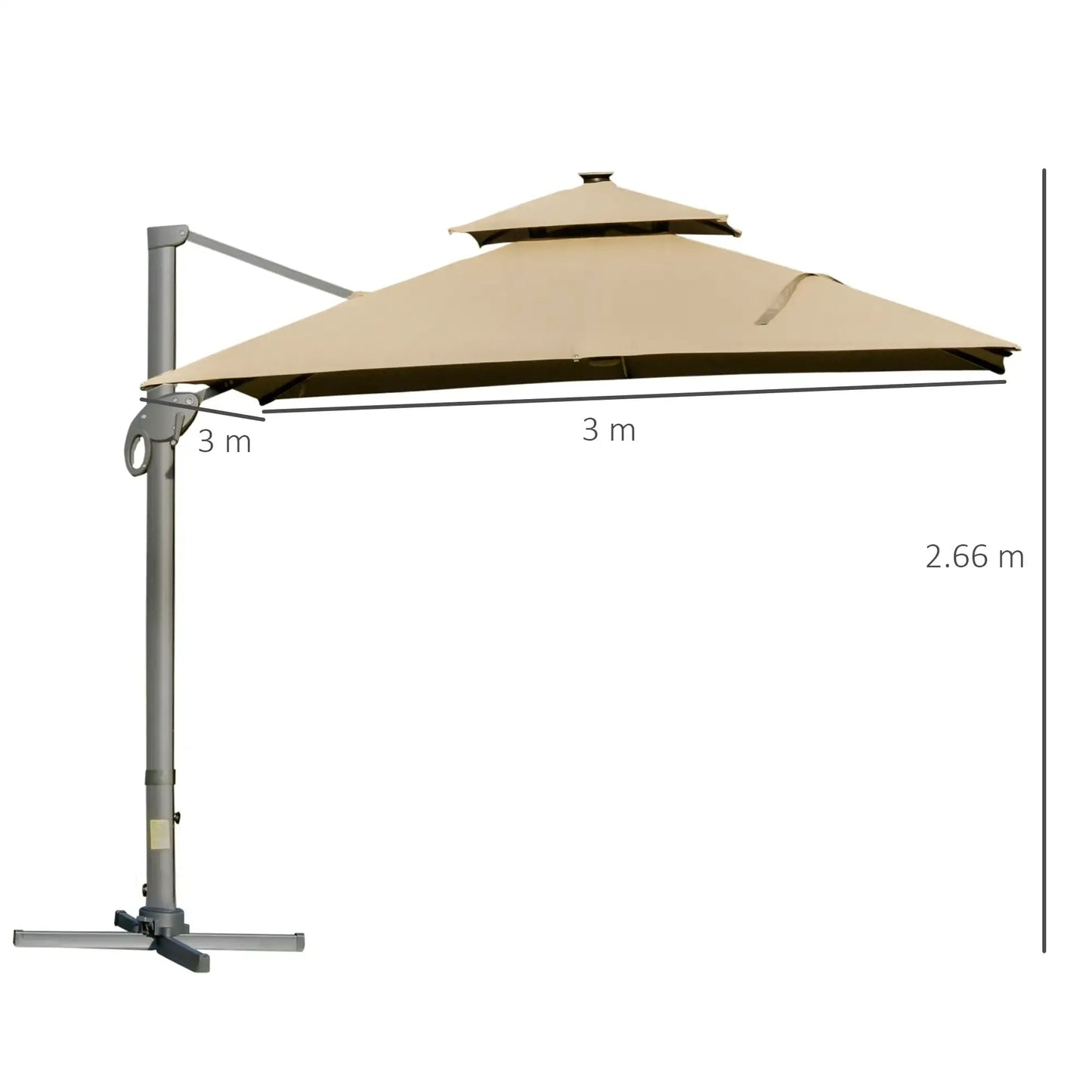 Outsunny 3m Square Canopy – Aluminium Frame, Adjustable Angle, Khaki | 84D - 108 - Furniture, Lighting & Decor